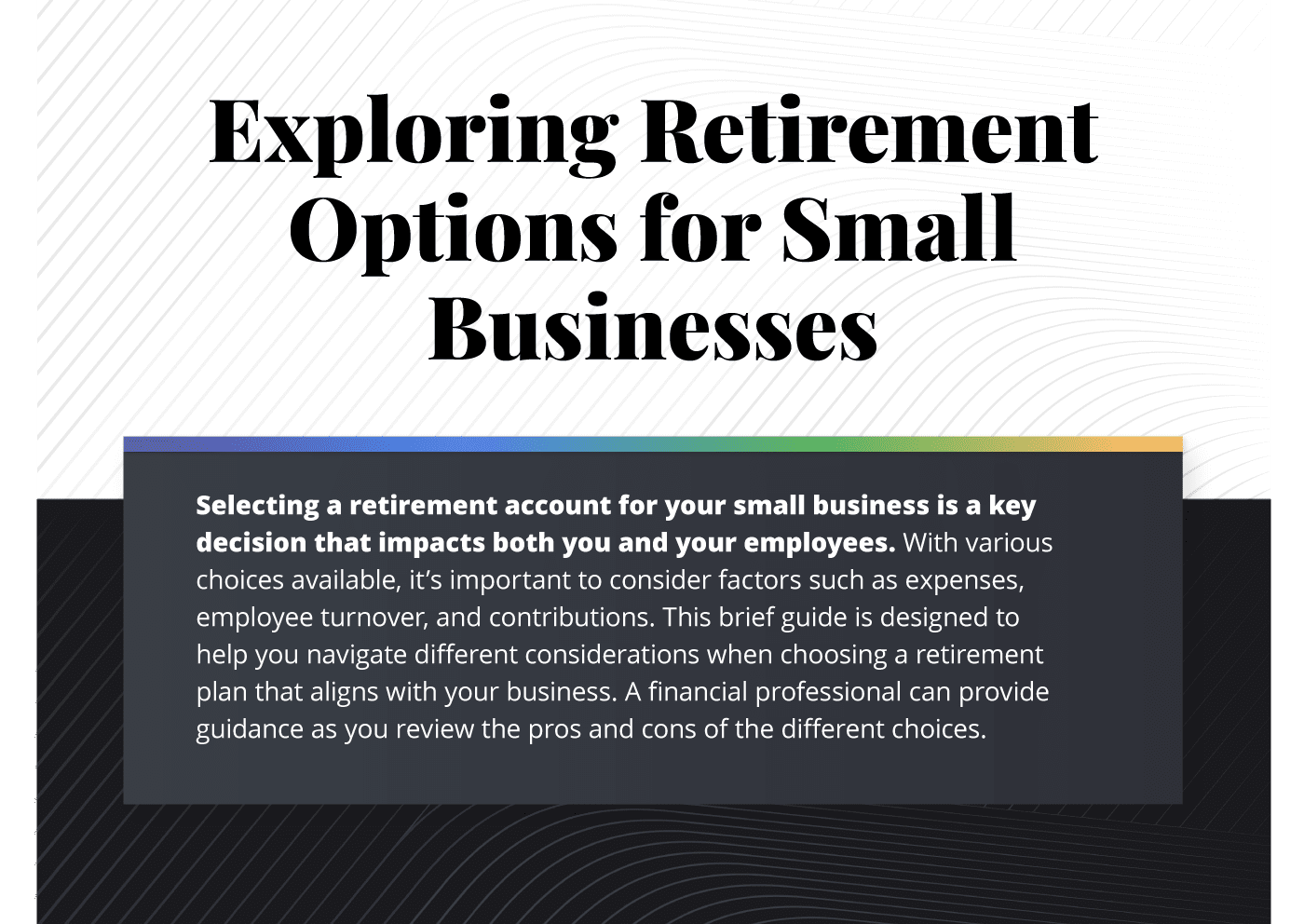 Exploring Retirement Plans for Small Businesses 1